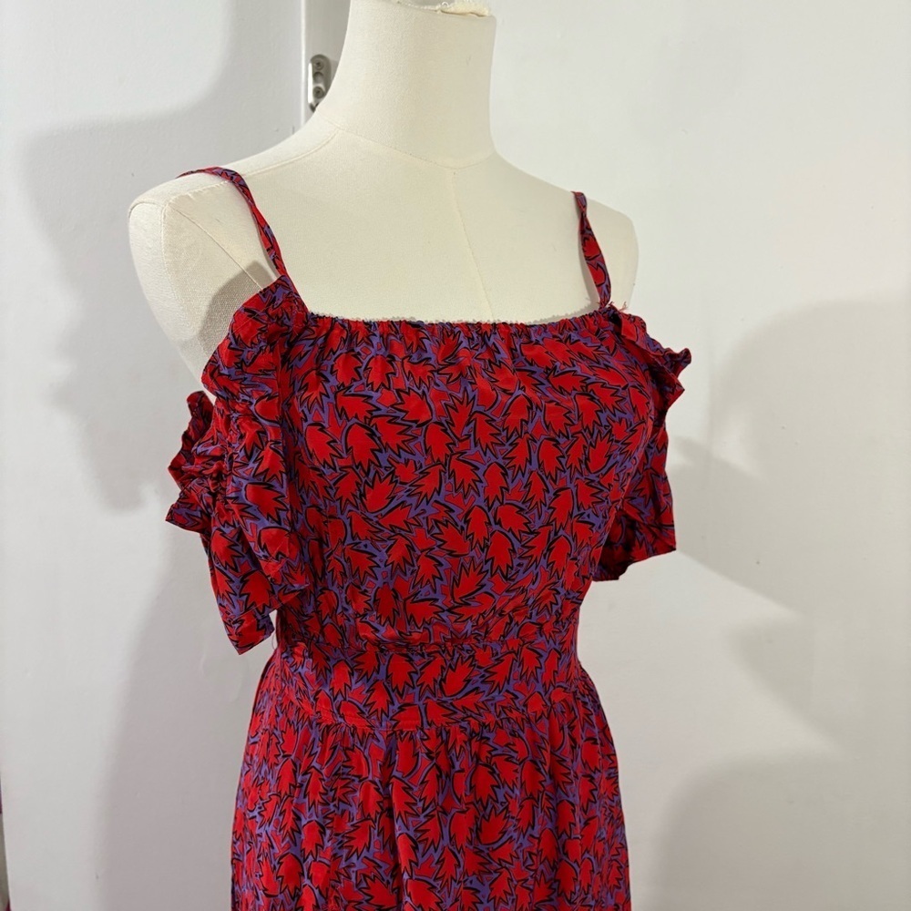 Derek Lam 10 Crosby Off Shoulder Tiered Silk Blend Maxi Dress Red Ruffles Sz 0 - Picture 5 of 16